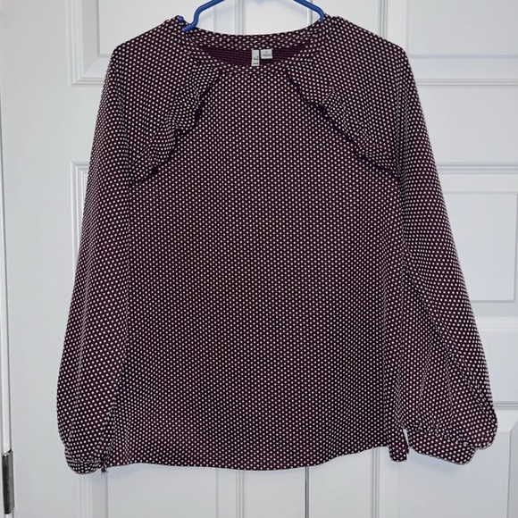 Elle Women’s S Ruffle Sweatshirt Plum Polka Dot Pullover Top Casual EUC - Picture 2 of 9